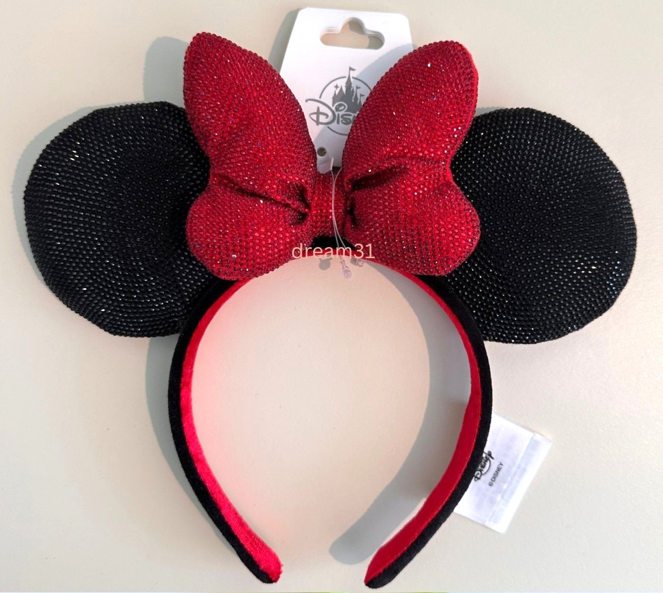 BNWT Disney Minnie Mouse Black Rhinestone Bling Black with Red Bow Ears Headband BNWT Disney Minnie Mouse Black Rhinestone Bling Black with Red Bow Ears Headband