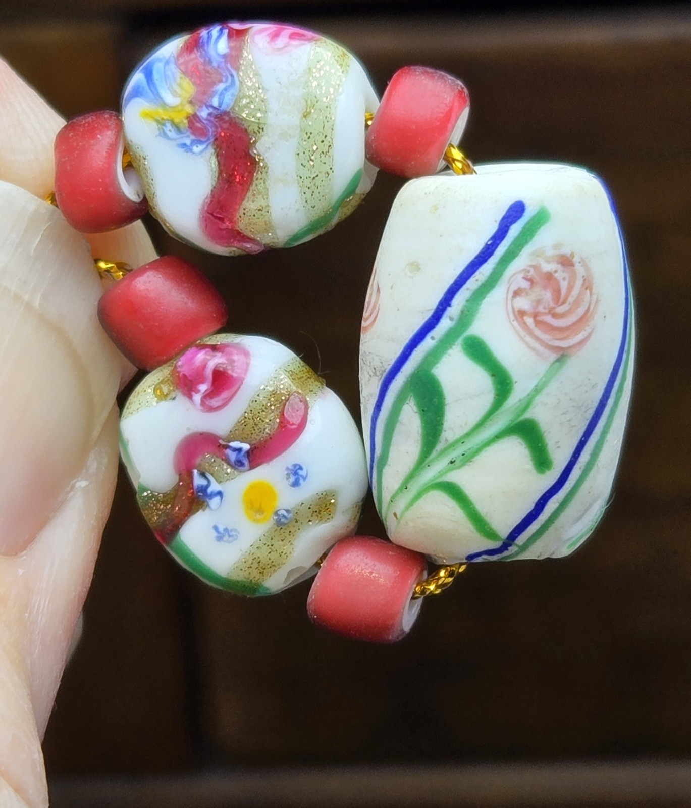 Fancy Rare Floral Antique Venetian Glass Trade Bead African BEADS 