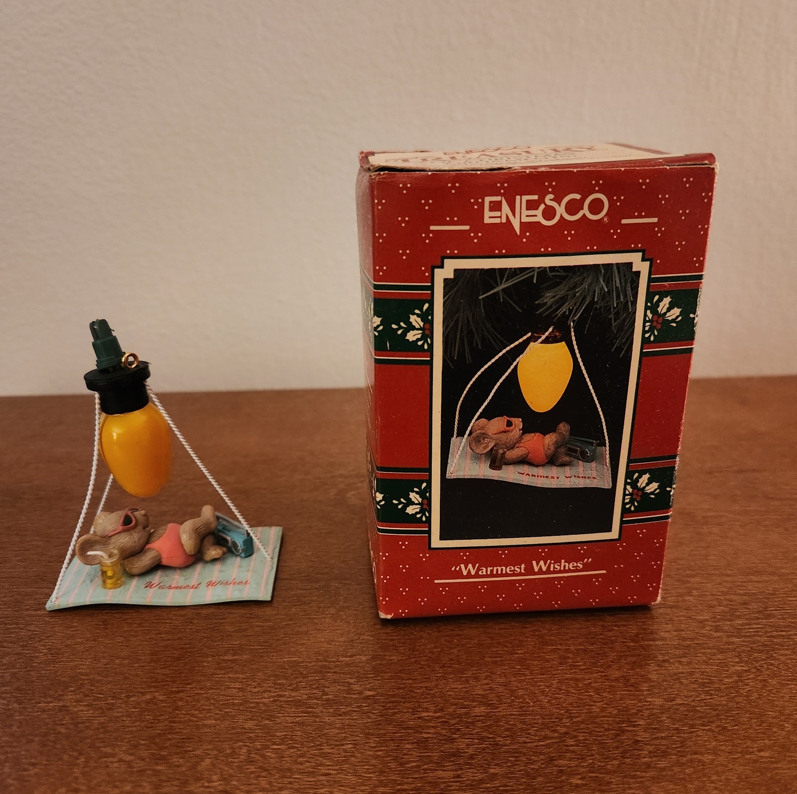 1992 Enesco Warmest Wishes Tanning Mouse Christmas Ornament Light TESTED 1992 Enesco Warmest Wishes Tanning Mouse Christmas Ornament Light TESTED