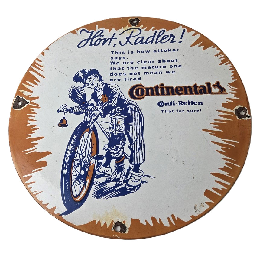 Vintage Continental Porcelain Sign - Auto Car & Bike Tires Gas Pump Sign Vintage Continental Porcelain Sign - Auto Car & Bike Tires Gas Pump Sign