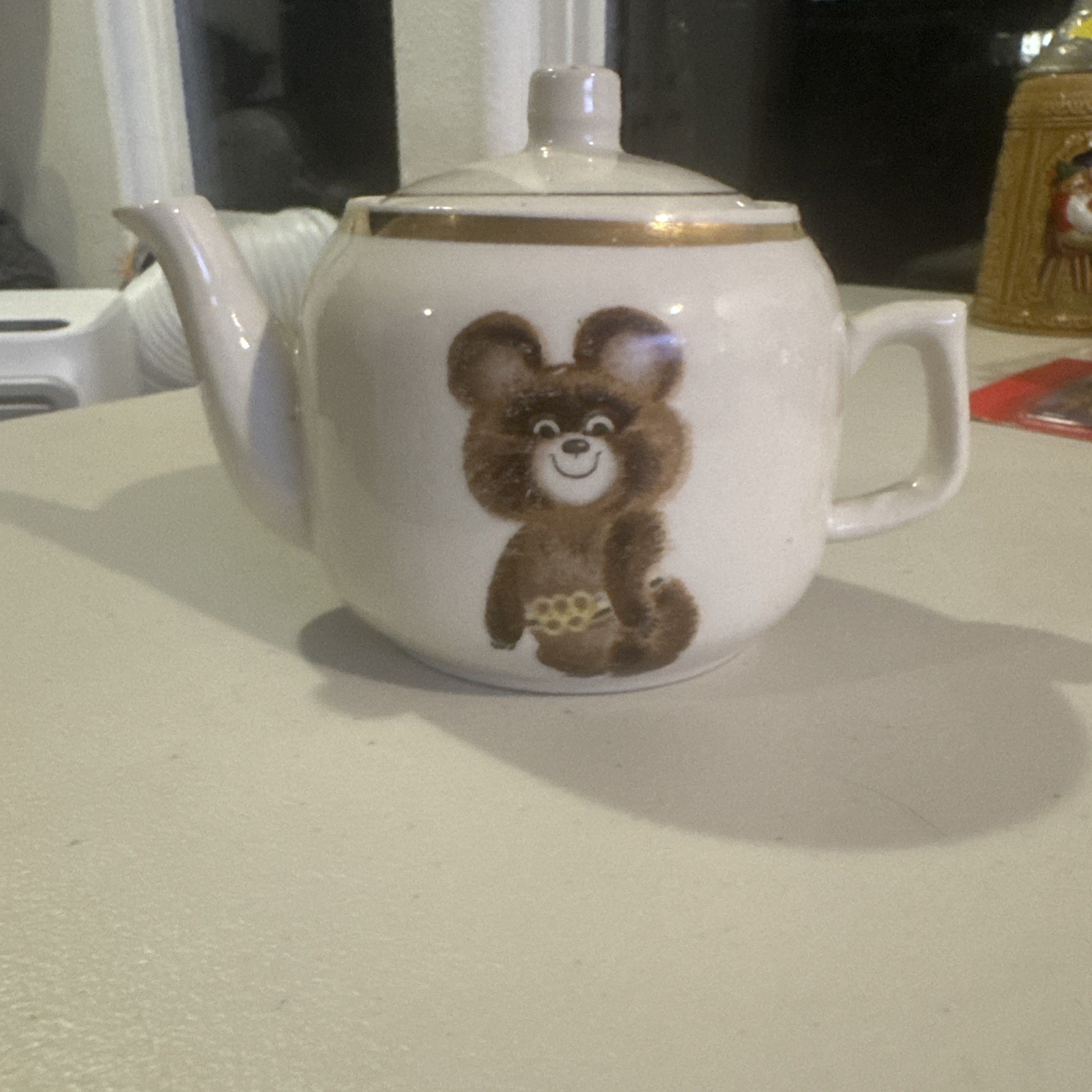 RARE Vintage Porcelain kettle Kitchenware Olympic Games 1980 Bear Ussr Soviet RARE Vintage Porcelain kettle Kitchenware Olympic Games 1980 Bear Ussr Soviet