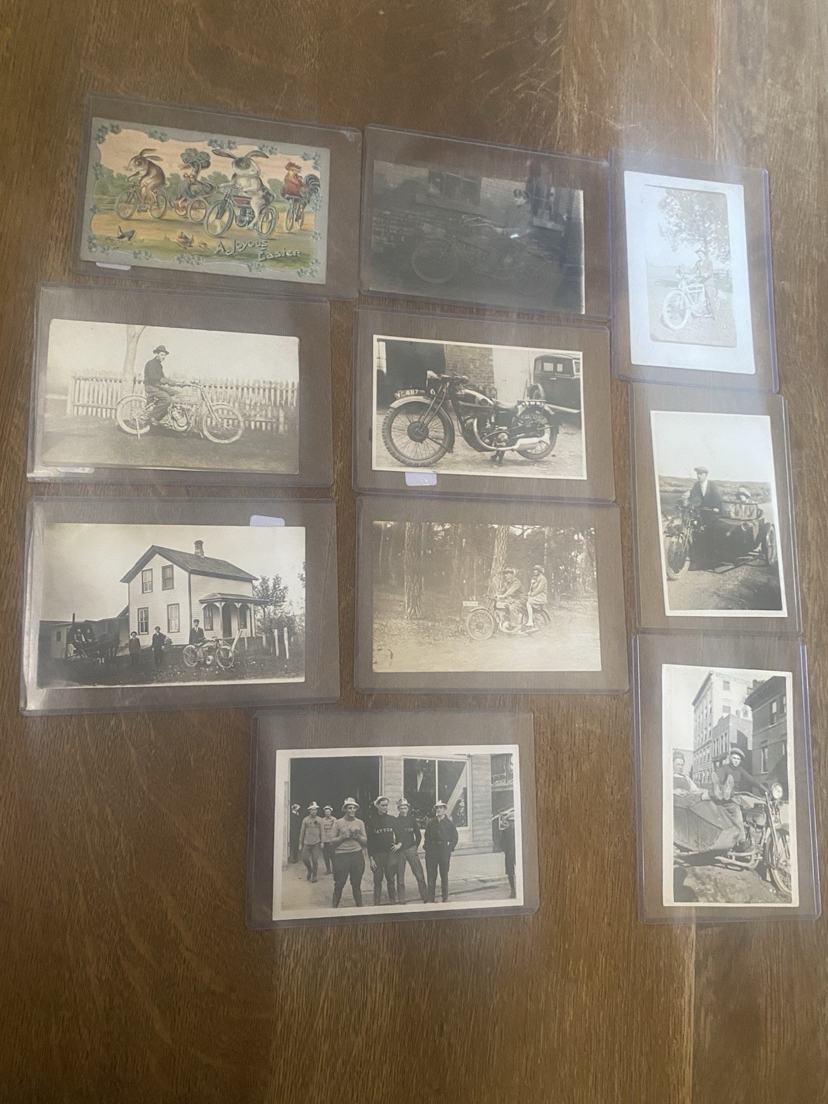 03: Lot of Ten Antique Motorcycle Related Images Vintage Photos Postcards RPPC