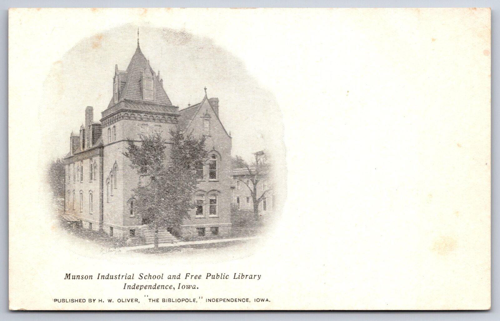 Independence Iowa~Munson Industrial School~Public Library~HW Oliver c1905 B&W PC
