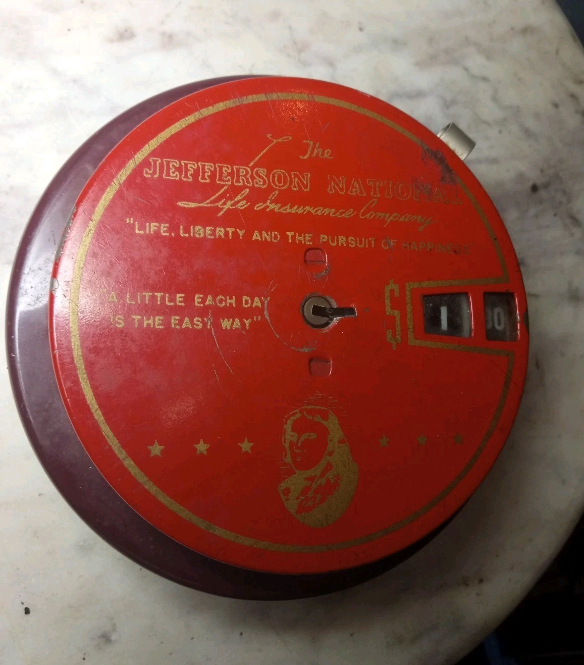 VINTAGE JEFFERSON National Life Insurance Company PENNY BANK,ANTIQUE,TIN VINTAGE JEFFERSON National Life Insurance Company PENNY BANK,ANTIQUE,TIN