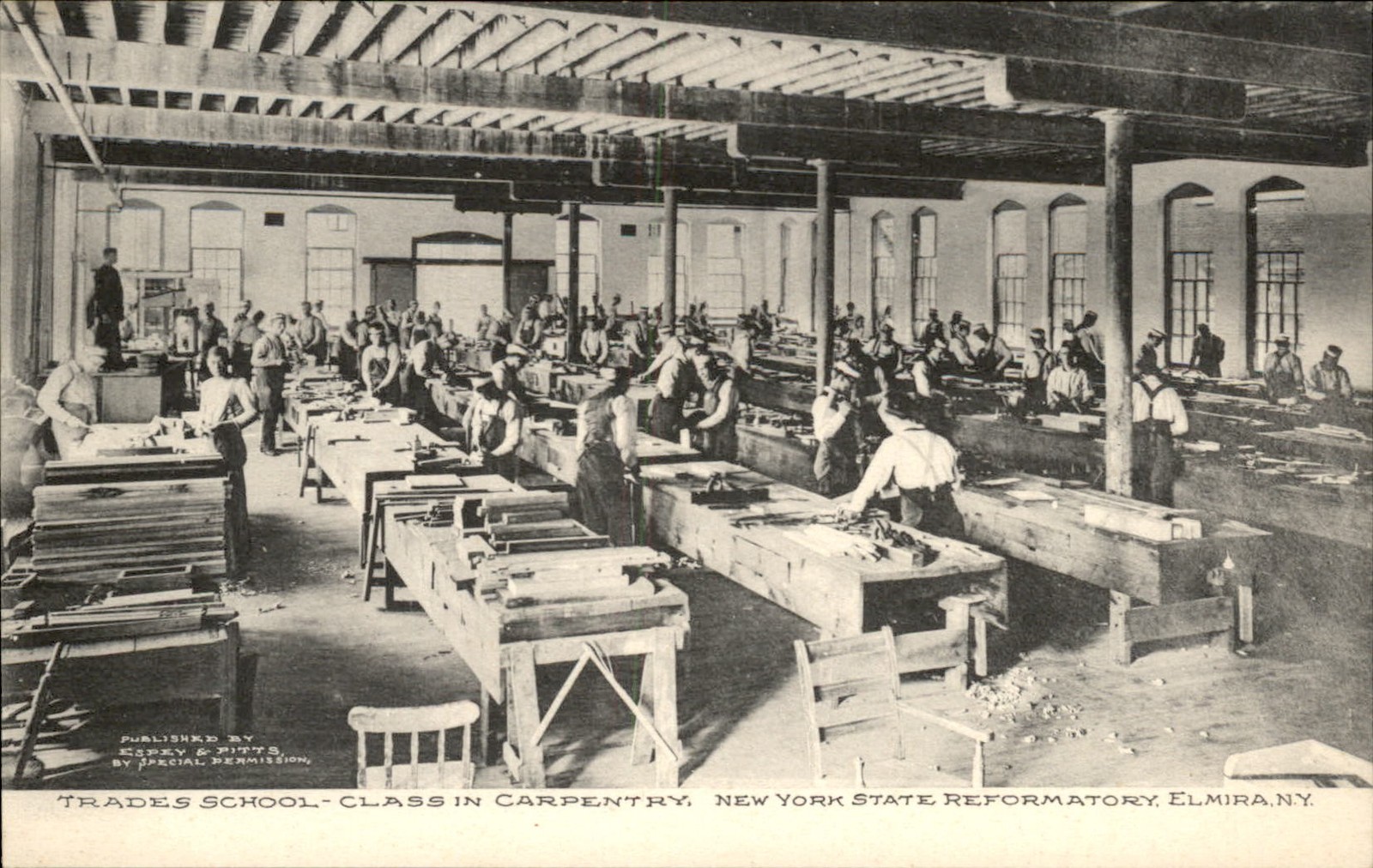Elmira NY Prison Trades School Carpentry Class c1900s-10s Vintage Postcard bhn Elmira NY Prison Trades School Carpentry Class c1900s-10s Vintage Postcard bhn