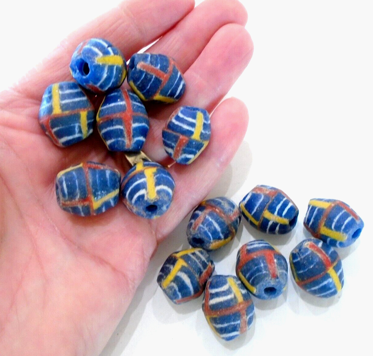 14 Large Antique Handmade Glass Trade Beads 14 Large Antique Handmade Glass Trade Beads