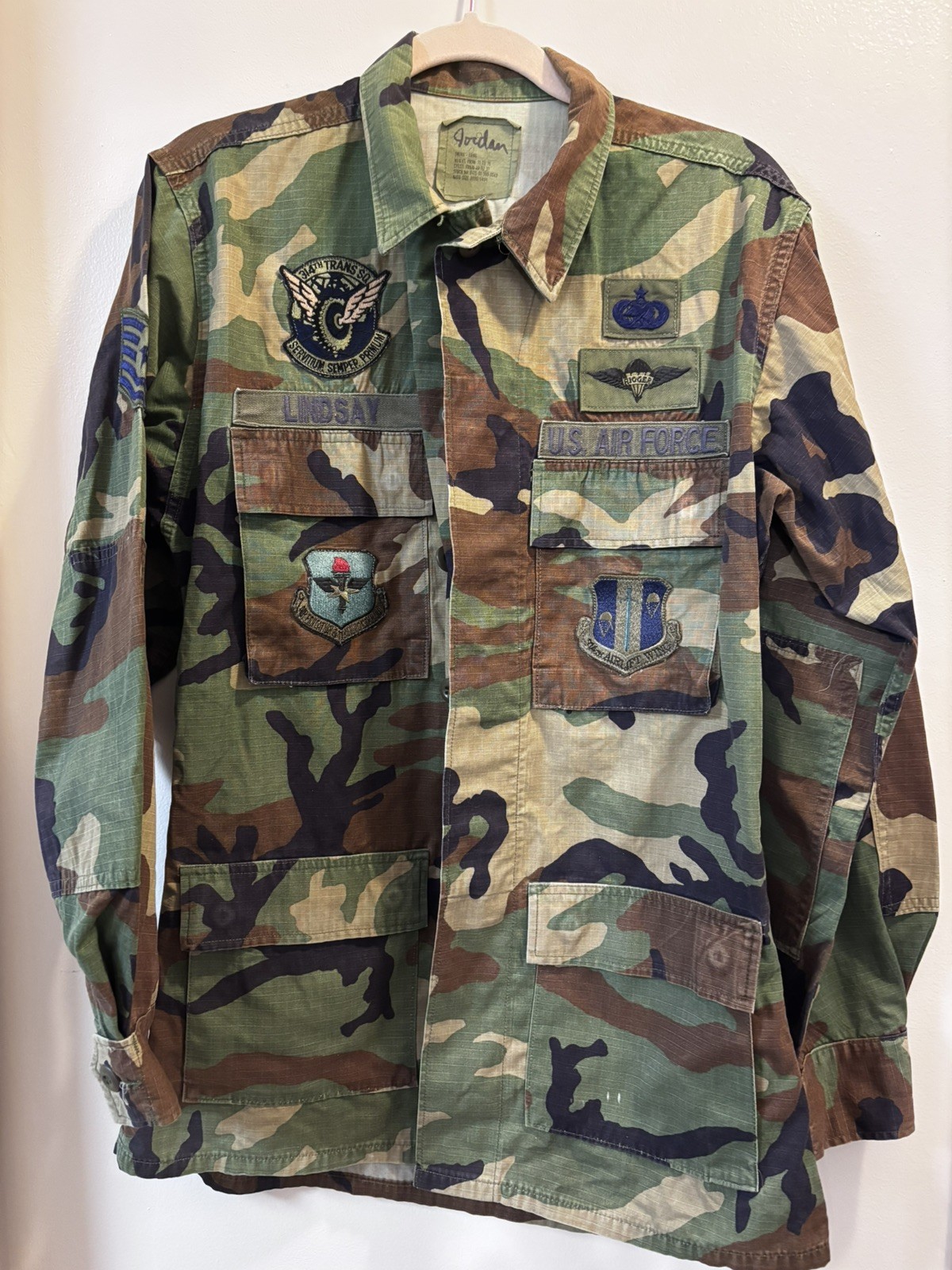 Vintage USAF Woodland Camo BDU Jacket Senior Airman E-4 Patched 314th Wing