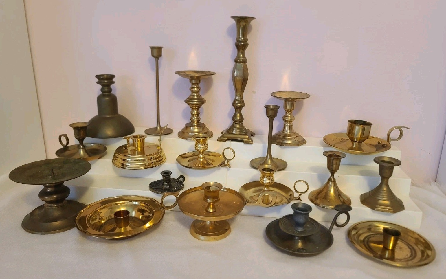 Huge Vintage MCM Brass Candle Holders Lot - Grannycore Huge Vintage MCM Brass Candle Holders Lot - Grannycore