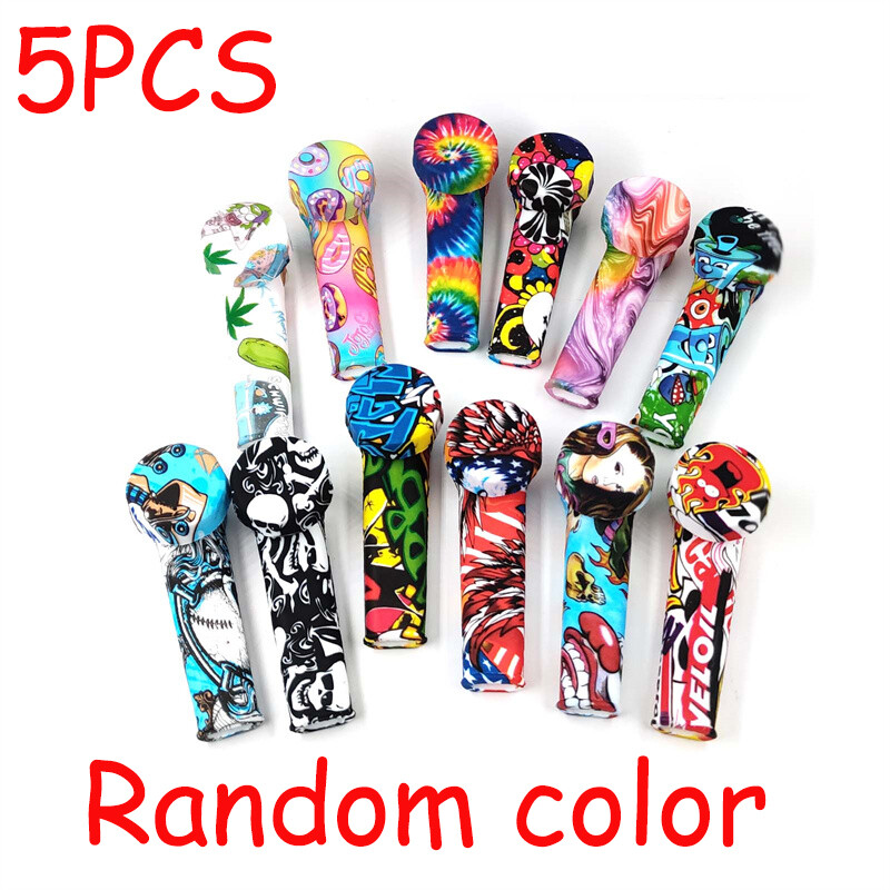 Lot Of 5 3.5'' Silicone Smoking Hand Pipe with Cap Lid Pocket Pipe & Metal Bowl
