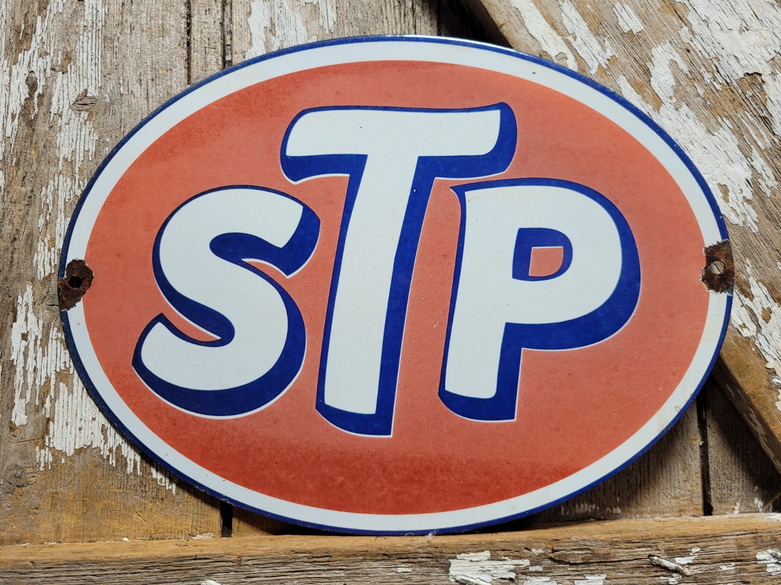 VINTAGE STP PORCELAIN SIGN OLD RACING OIL SCIENTIFICALLY TREATED PETROLEUM OVAL VINTAGE STP PORCELAIN SIGN OLD RACING OIL SCIENTIFICALLY TREATED PETROLEUM OVAL