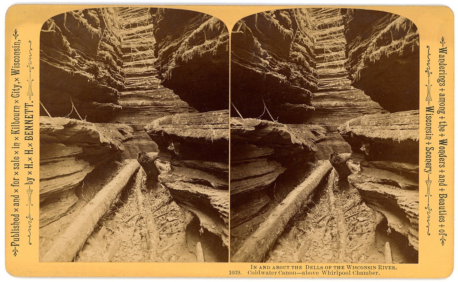 WISCONSIN DELLS STEREOVIEW - Inside Coldwater Canon - HH Bennett 1880s OVERSIZED WISCONSIN DELLS STEREOVIEW - Inside Coldwater Canon - HH Bennett 1880s OVERSIZED