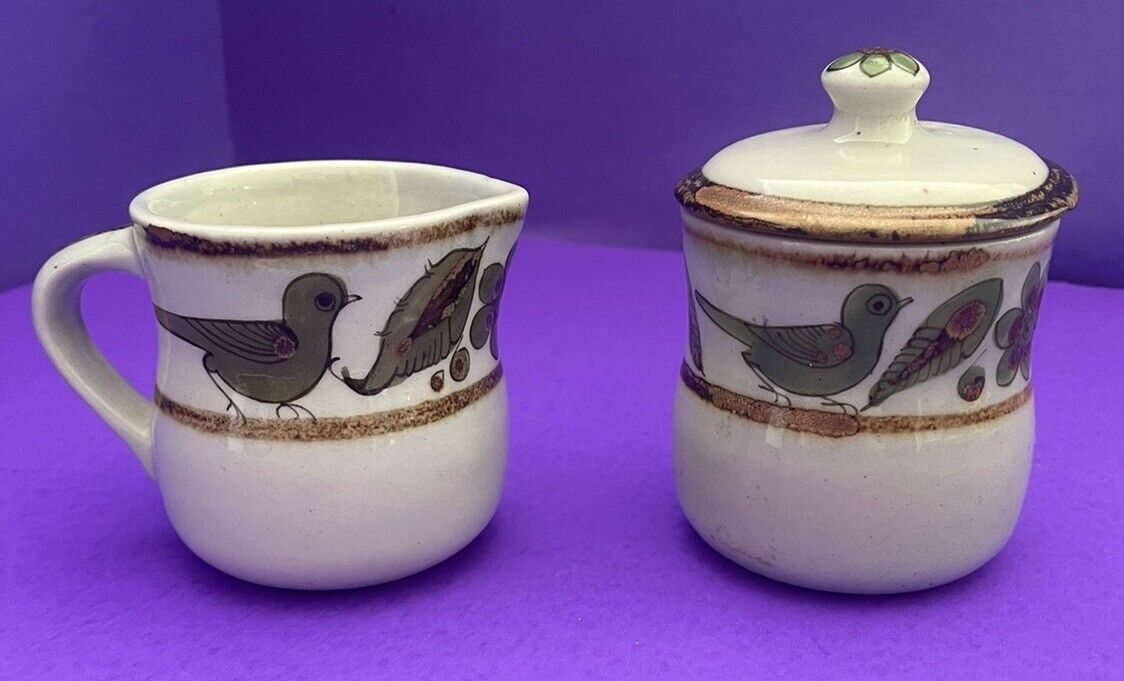 Vintage Ken Edward’s El Palomar Mexico Pottery Sugar Bowl & Creamer Birds  SALE