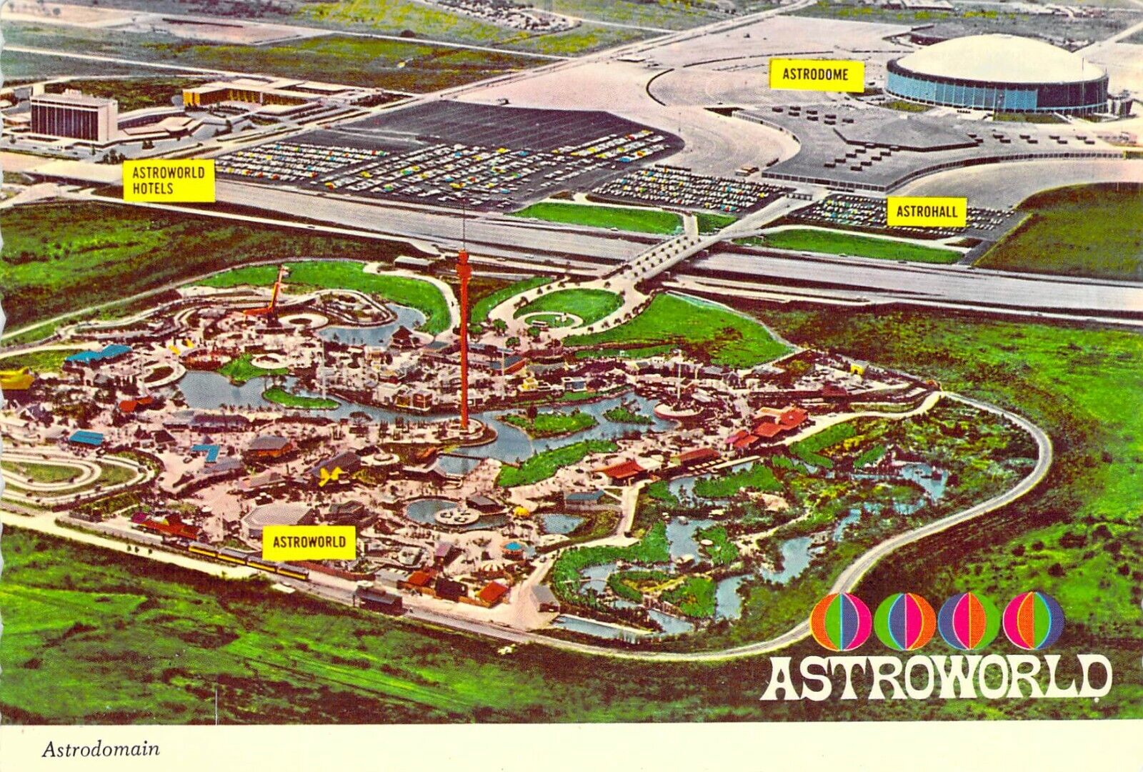 1970 TX Houston ASTROWORLD Astrodomain AERIAL VIEW  MINT 4x6 postcard