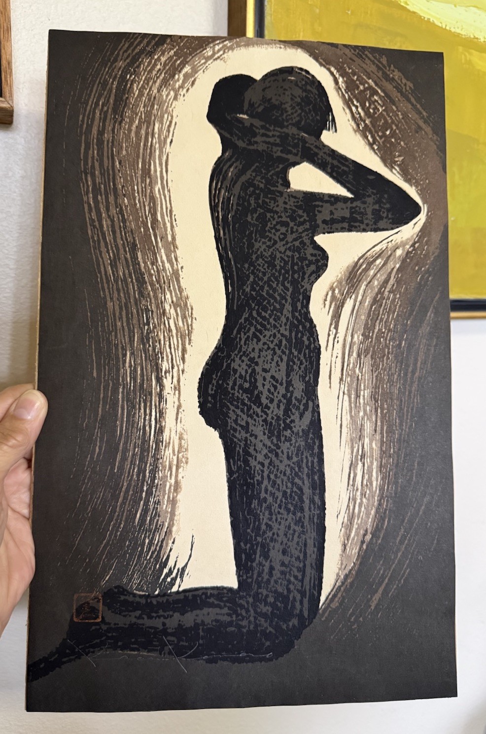 Kaoru Kawano (1915-1965) Original Japanese Woodblock Print Kneeling Nude Signed