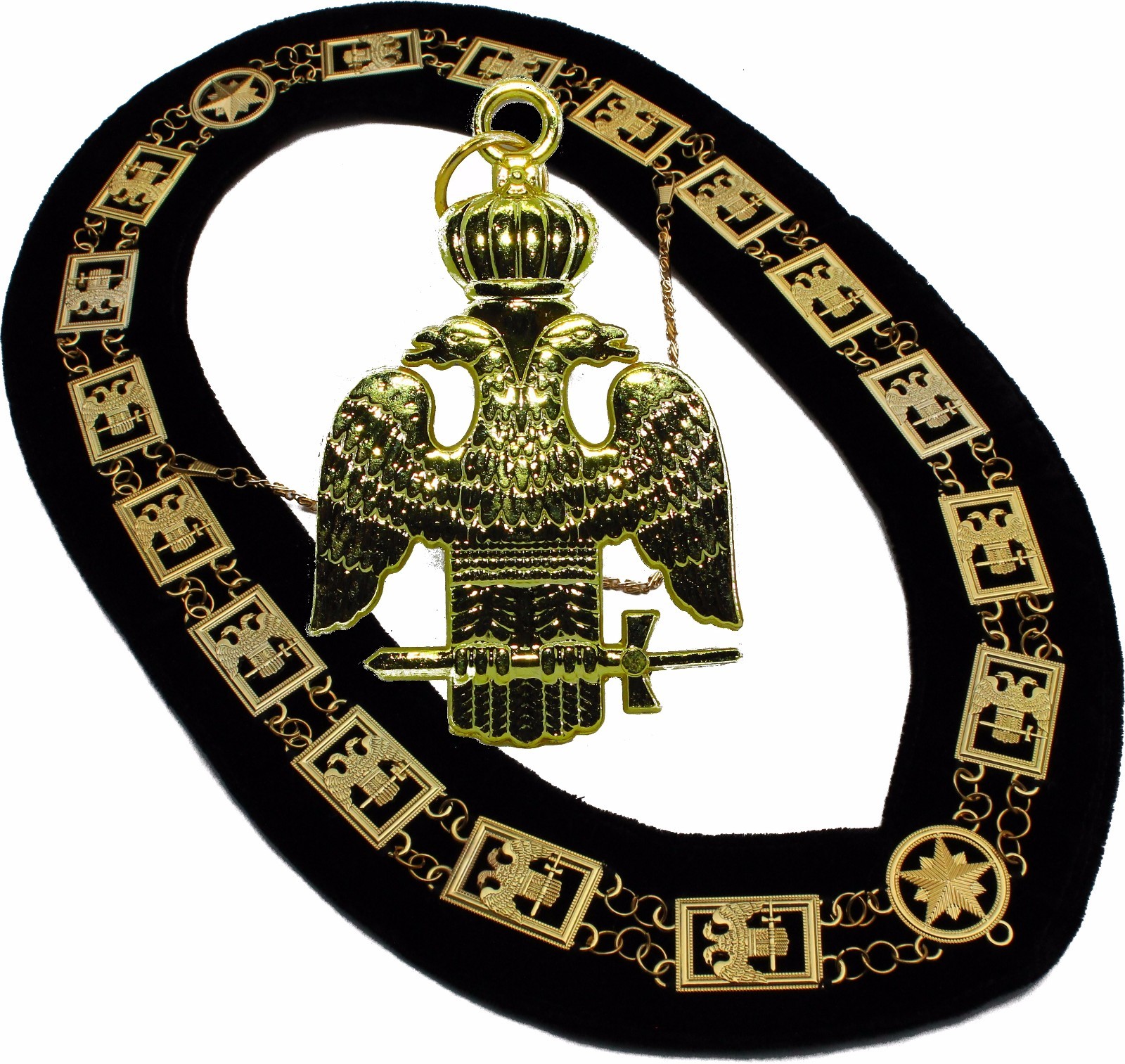 Masonic COLLAR Regalia 32 Degree WINGS DOWN SCOTTISH RITE + PENDANT 1400GBK+PDNT Masonic COLLAR Regalia 32 Degree WINGS DOWN SCOTTISH RITE + PENDANT 1400GBK+PDNT