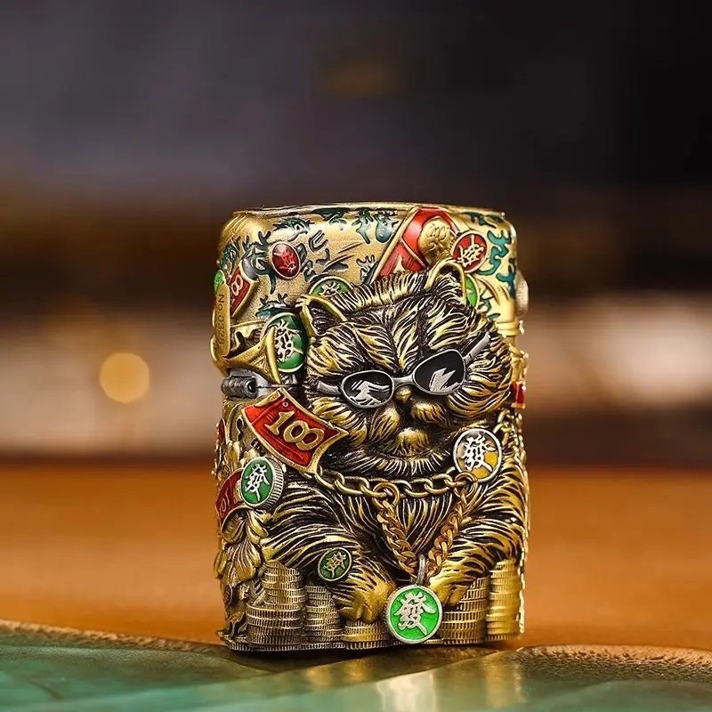 Luxury Brass Money Cat Armor Fuel Lighter Windproof Flint Wheel Gift Box New Luxury Brass Money Cat Armor Fuel Lighter Windproof Flint Wheel Gift Box New