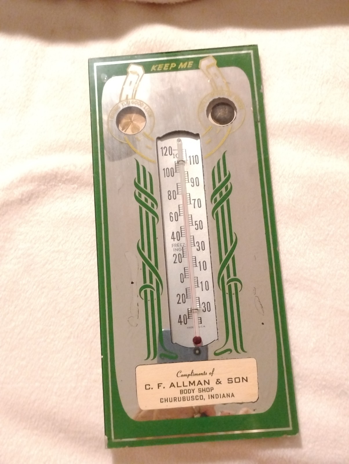 VINTAGE TRANSPORTATION ADVERTISING LUCKY PENNY MIRROR THERMOMETER 1950s USA RARE VINTAGE TRANSPORTATION ADVERTISING LUCKY PENNY MIRROR THERMOMETER 1950s USA RARE