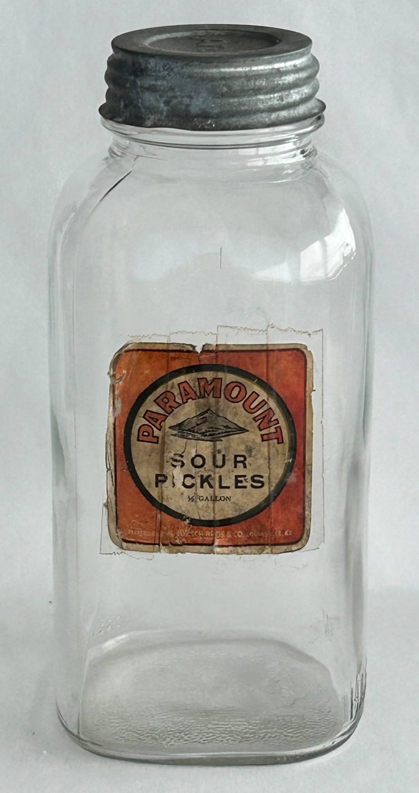 Antique PARAMOUNT Sour Pickles Kirsch Bros 1/2 Gallon Jar w/ Zinc Atlas Lid Rare Antique PARAMOUNT Sour Pickles Kirsch Bros 1/2 Gallon Jar w/ Zinc Atlas Lid Rare