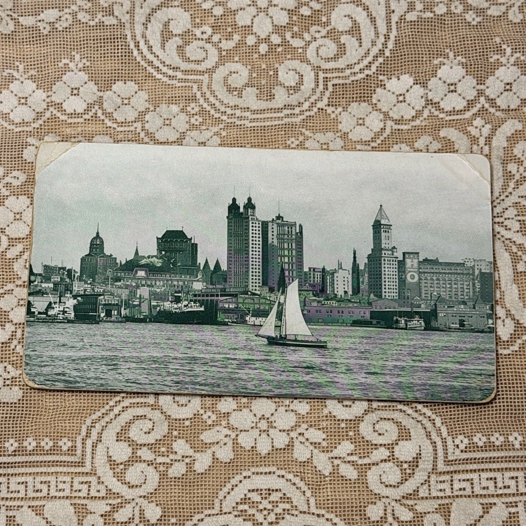 Antique Seattle Waterfront Skyline Postcard Smith Tower Elliott Bay c1915 RPPC