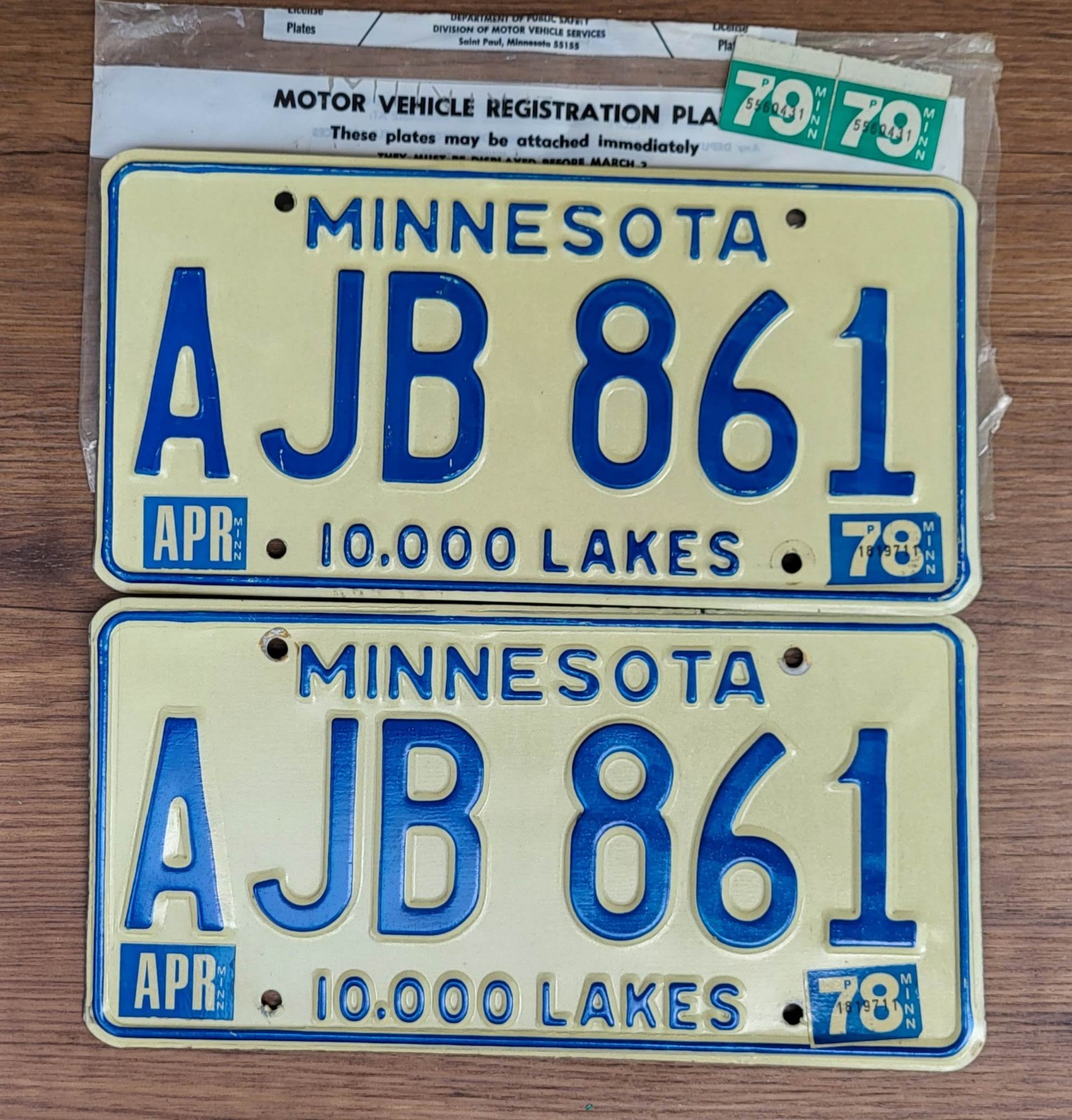 1978 1979 Minnesota License Plate Pair Tags  #AJB 861 **Tabs Included**