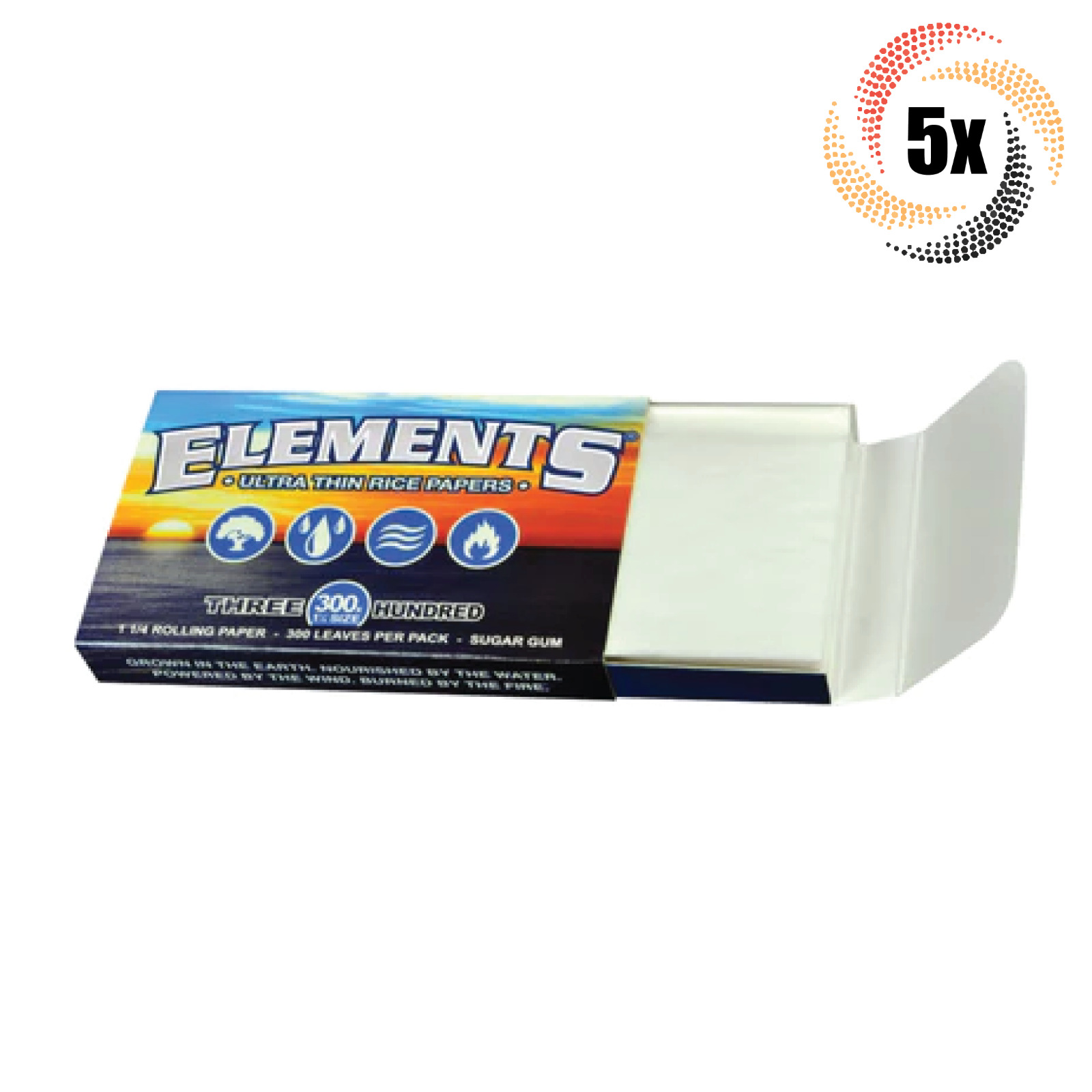 5x Packs Elements 300\'s 1 1/4 1.25 ( 300 Paper Packs ) + 2 Free Rolling Tubes