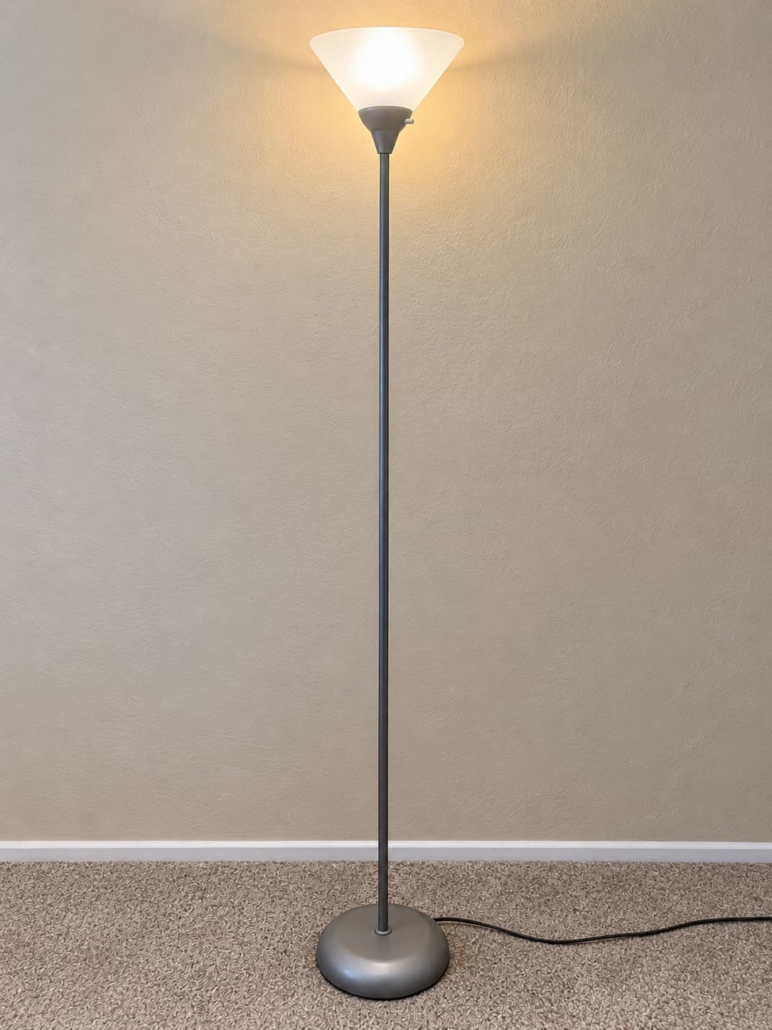 Mainstays Basic Torchiere Floor Lamp Silver Frosted Glass Shade Mainstays Basic Torchiere Floor Lamp Silver Frosted Glass Shade