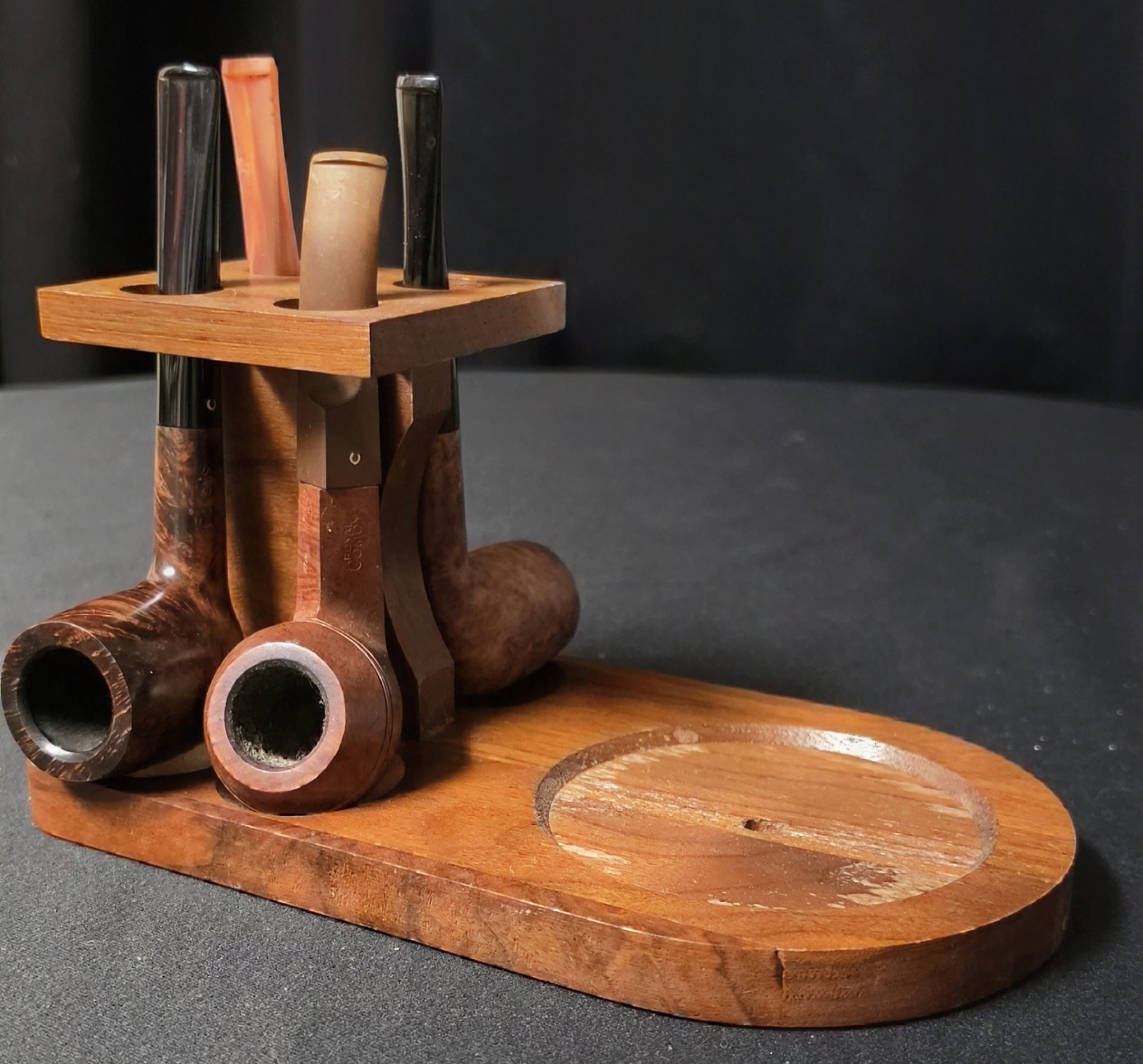 VTG Fairfax Wood 4 Tobacco Pipe Holder MCM Sailboat Ship Nautical Rack