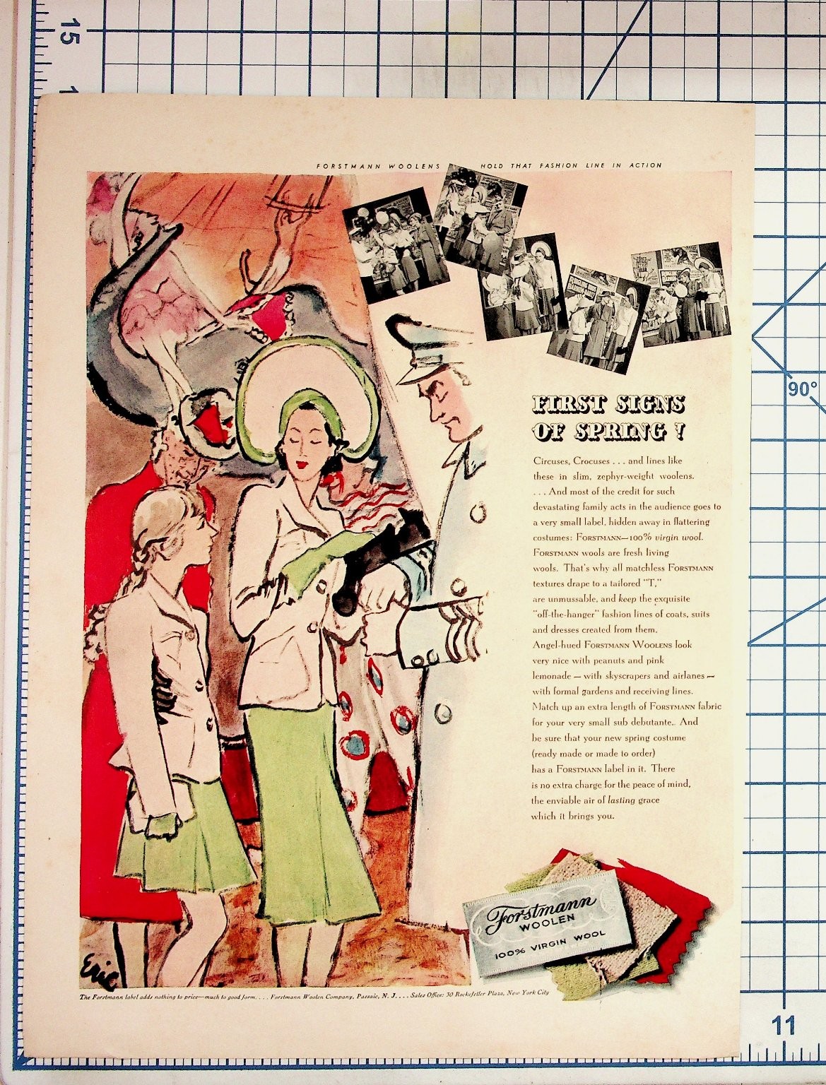 Vintage 1940s Forstmann Woolens Fashion Ad Print Art Eric Spring Style NYC Vintage 1940s Forstmann Woolens Fashion Ad Print Art Eric Spring Style NYC