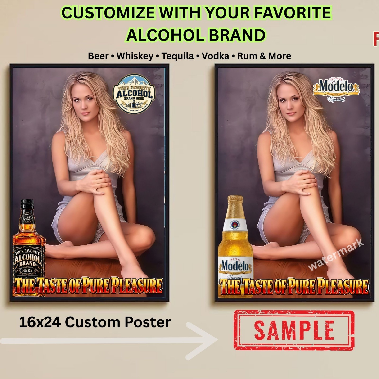 Sexy Pinup Girl Custom Alcohol Poster Any Beer Whiskey Tequila Vodka Brand # 277