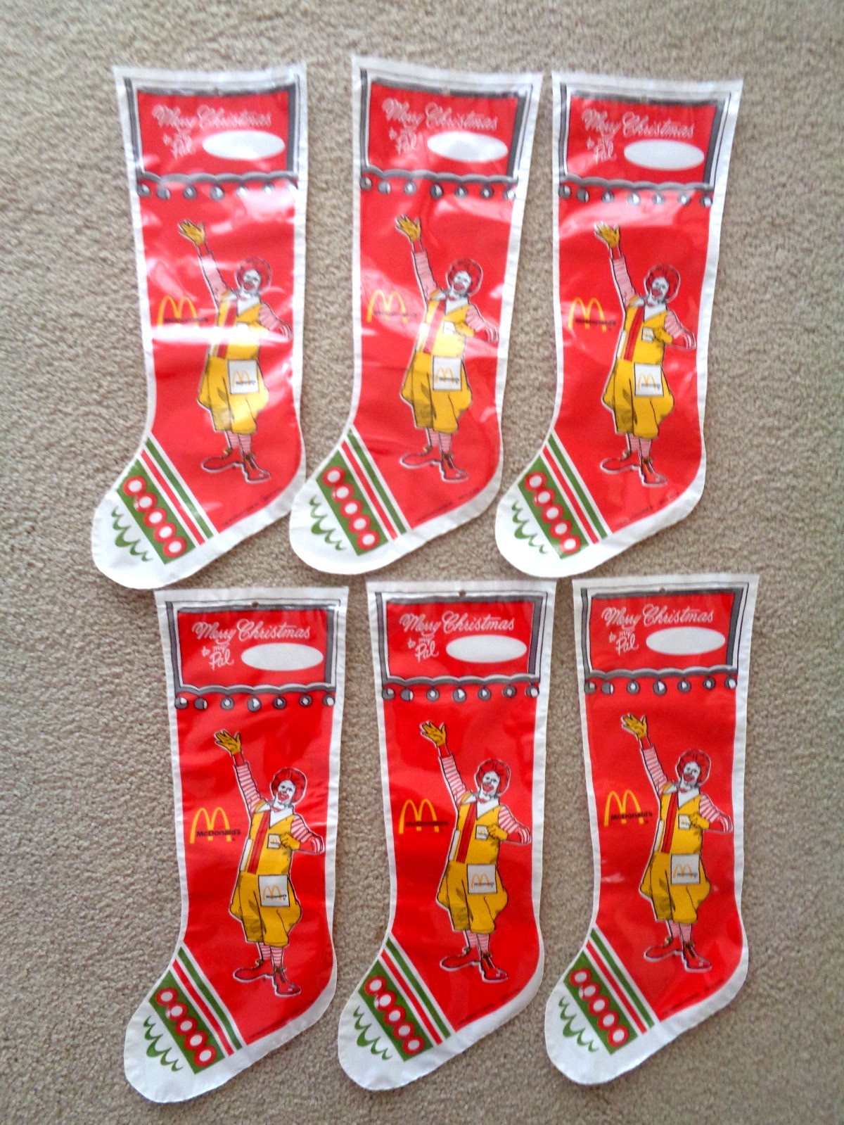 McDonald\'s Ronald 1981 Vinly Christmas Stockings 6x McDonald\'s Ronald 1981 Vinly Christmas Stockings 6x