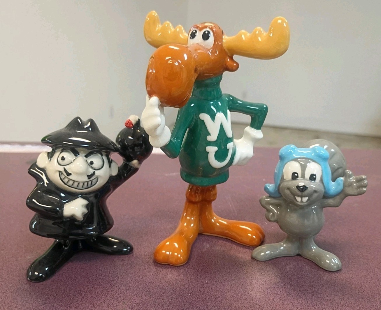 Vintage ~  Rocky & Bullwinkle & Boris Badenov Ceramic Jay Ward Figurine Lot