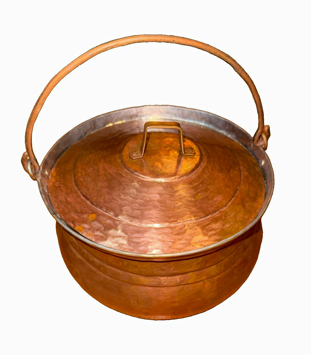 Antique hand hammered French Copper cooking pot Cauldron/Marmite w bail handle Antique hand hammered French Copper cooking pot Cauldron/Marmite w bail handle