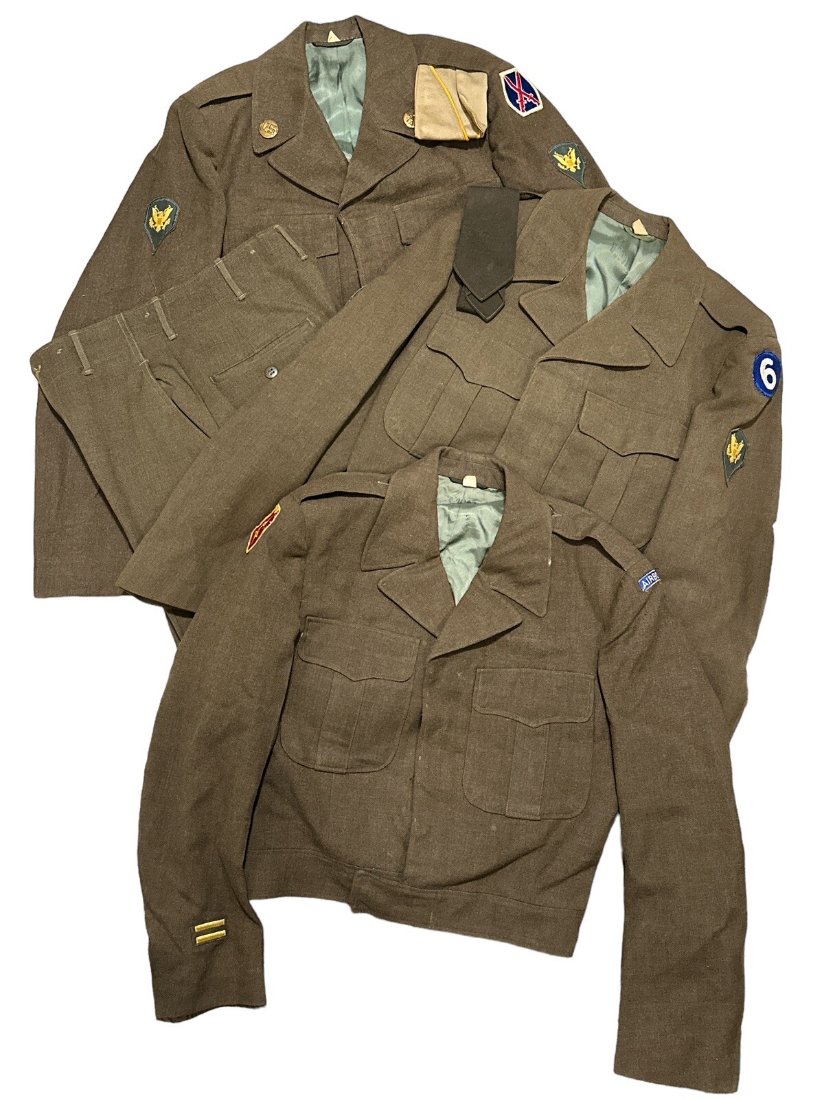 Vintage US Army Uniforms: Three Jackets, One Pair Pants, One Cap, One Tie