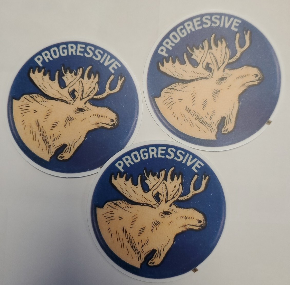 BULL MOOSE PARTY STICKERS PACK OF THREE (3) Progressive Blue 3\ BULL MOOSE PARTY STICKERS PACK OF THREE (3) Progressive Blue 3\
