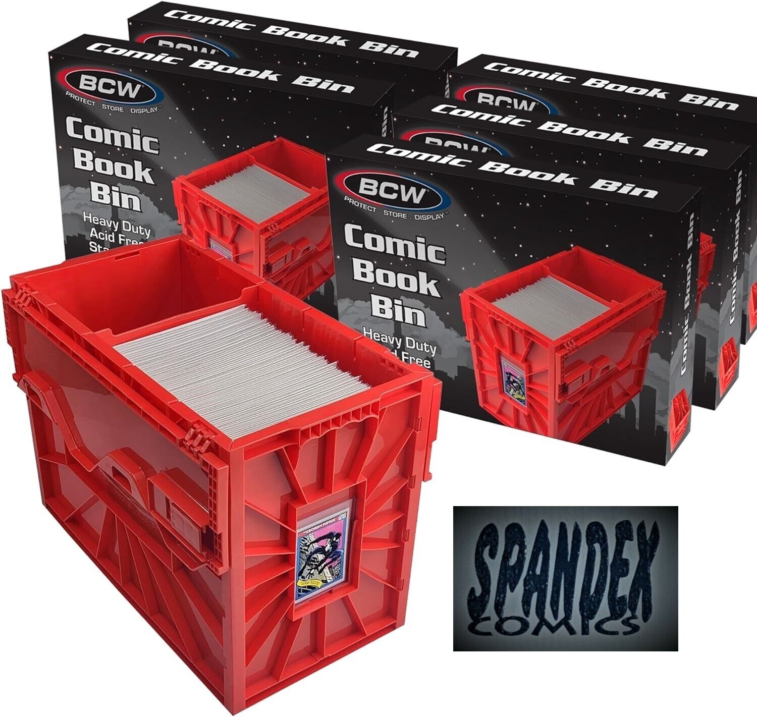 1 Case (5) BCW Red Short Comic Book Box Bin | Heavy Duty Acid Free Plastic Stack