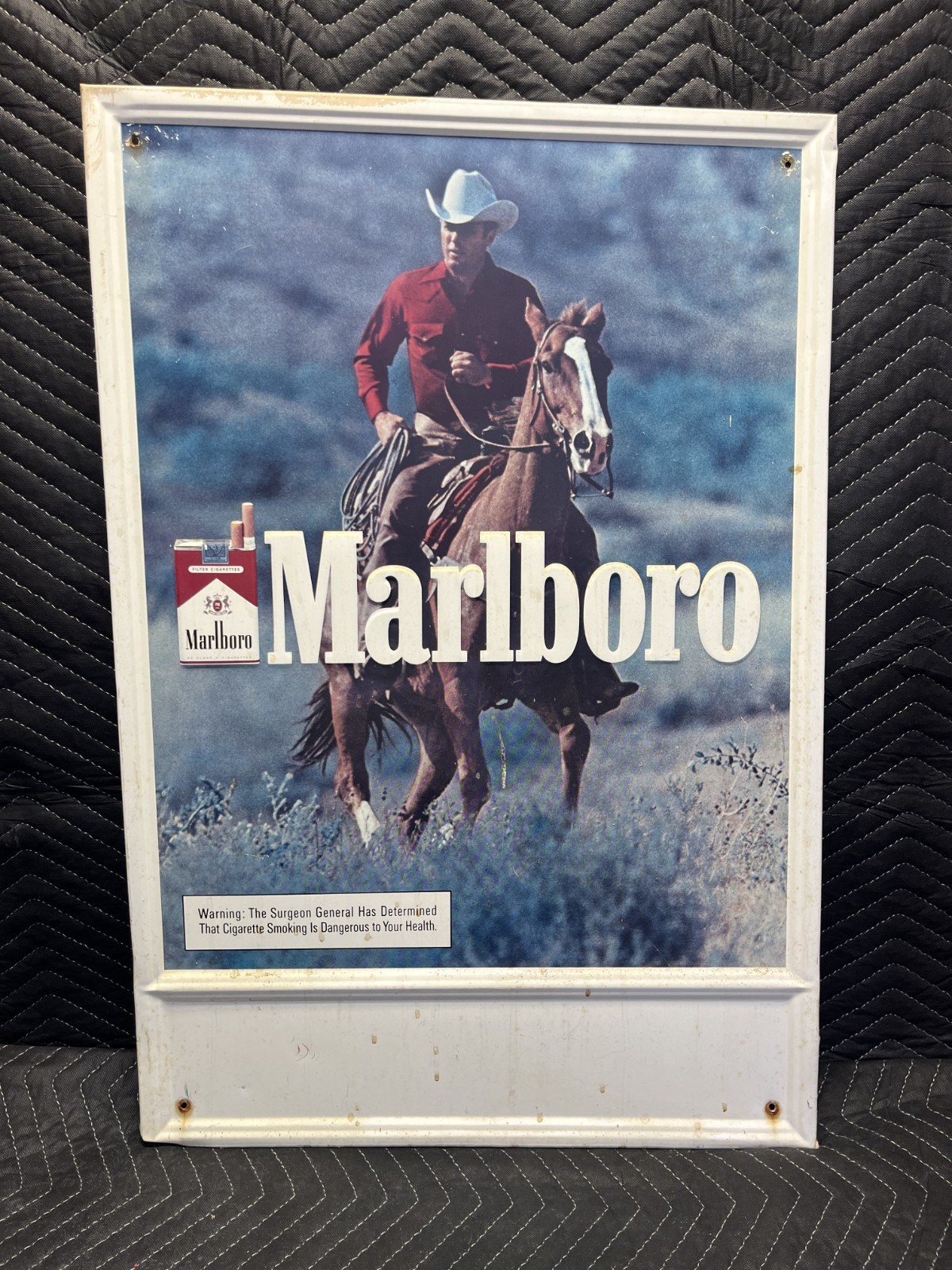 Vintage 1980s Marlboro Country Cowboy on Horse Metal Sign (23 x 34) Vintage 1980s Marlboro Country Cowboy on Horse Metal Sign (23 x 34)