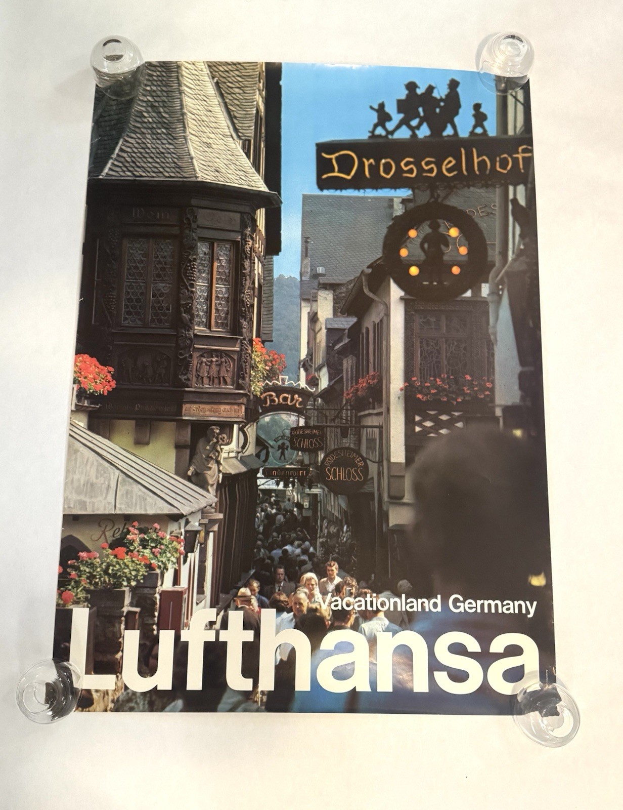 Vintage Lufthansa Airlines Vacationland Germany Travel Poster 80s Drosselgasse Vintage Lufthansa Airlines Vacationland Germany Travel Poster 80s Drosselgasse