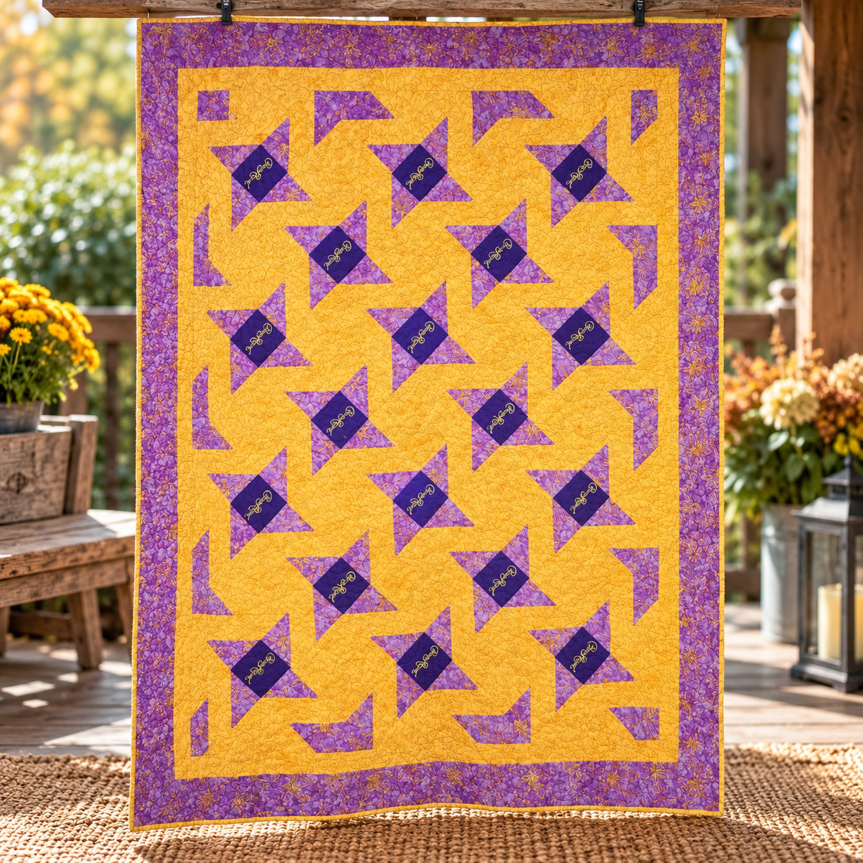 Handmade Crown Royal Purple & Gold Quilt Blanket 49 x 64 Patchwork Whiskey Bag Q