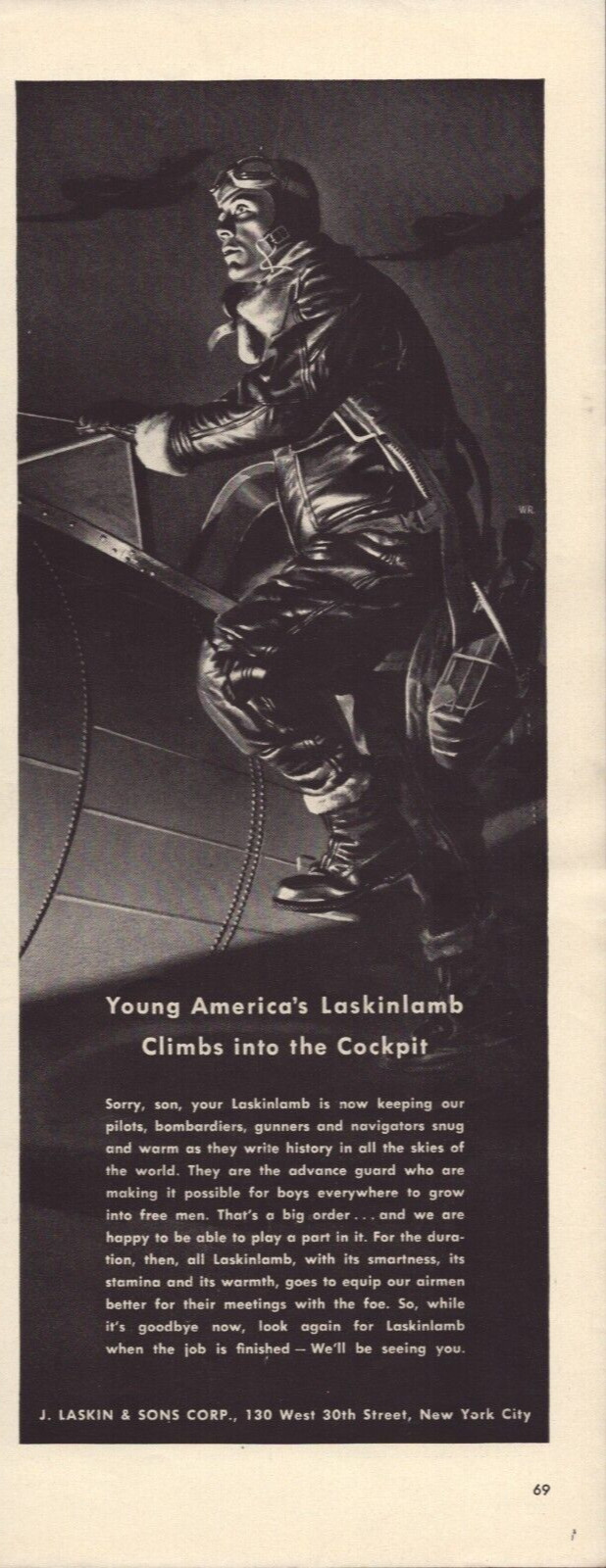 Laskin Lamb Pilot Bombardier Gunner Navigator Flight Suit, 1942 Vintage Print Ad Laskin Lamb Pilot Bombardier Gunner Navigator Flight Suit, 1942 Vintage Print Ad