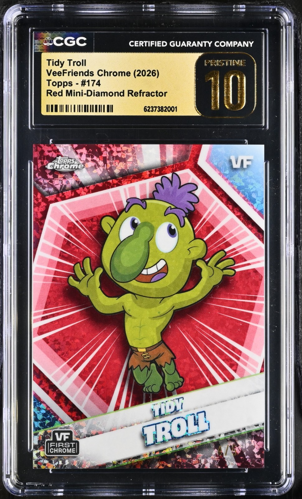 2026 Topps Chrome VeeFriends #174 Tidy Troll Red Mini Diamond Refractor /5 POP 1 2026 Topps Chrome VeeFriends #174 Tidy Troll Red Mini Diamond Refractor /5 POP 1