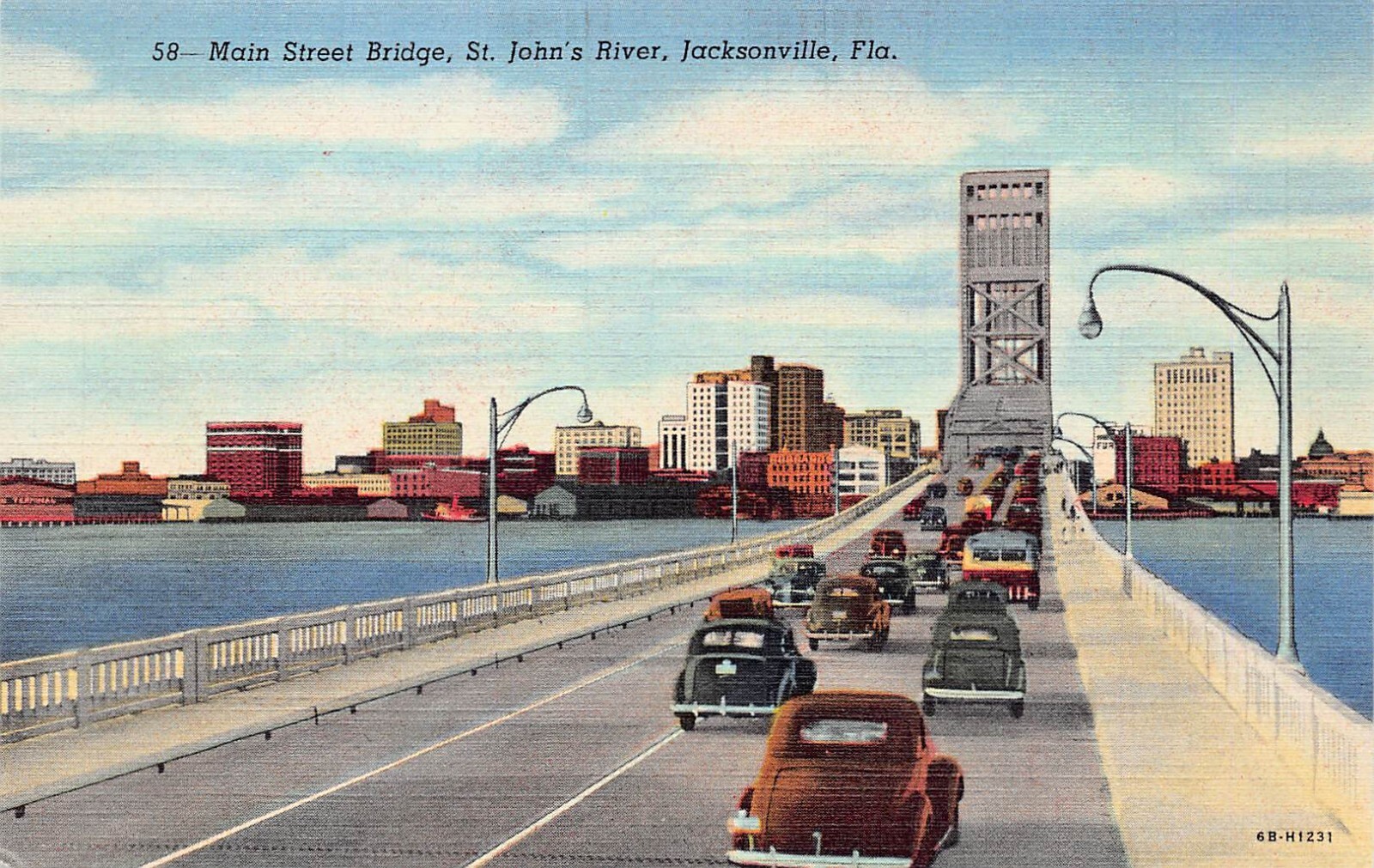 Jacksonville Florida Skyline Downtown 1930s Main Street Bridge Vtg Postcard C3