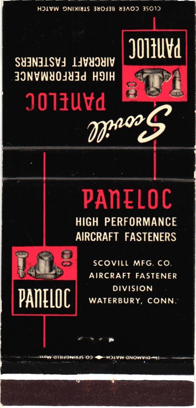 Scovill Mfg. Co. PANELOC Waterbury CT Vintage Matchbook Cover 1950s-60s Scovill Mfg. Co. PANELOC Waterbury CT Vintage Matchbook Cover 1950s-60s
