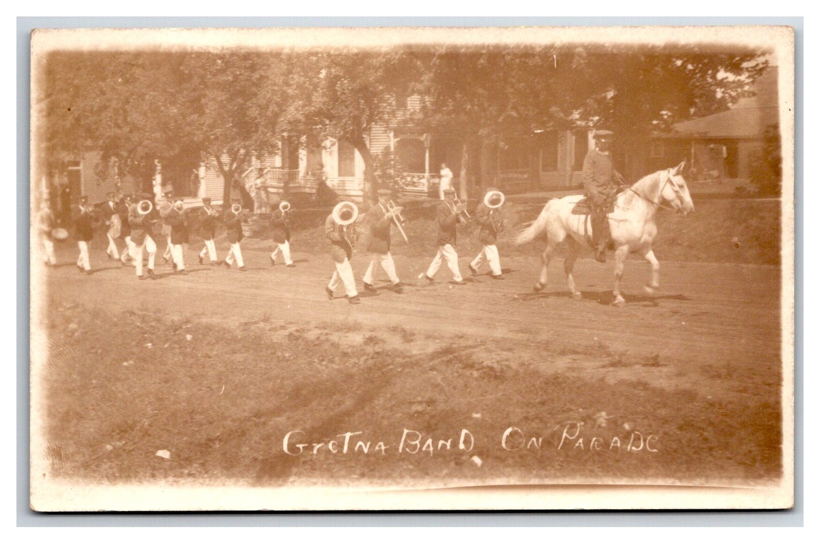 RPPC ~ Gretna / Branson MO ~ Band On Parade street view ~ Ozarks Missouri RPPC ~ Gretna / Branson MO ~ Band On Parade street view ~ Ozarks Missouri