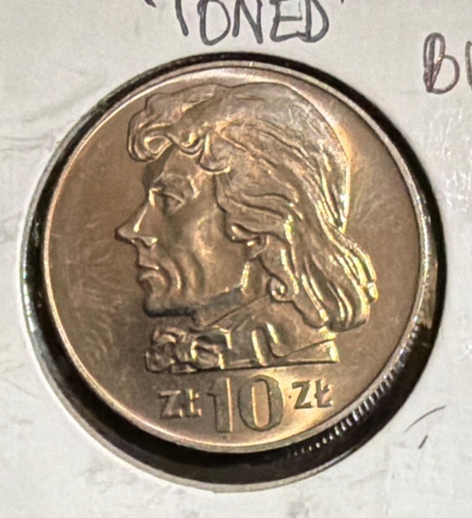 1970 Poland 10 Zlotych TONED UNCIRCULATED Coin-28MM-Tadeusz Kosciuszko-Y#50a