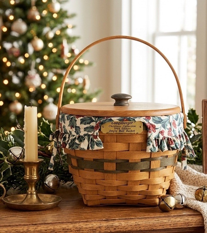 Vintage 1994 Longaberger Christmas Collection Jingle Bell Basket Lid Liner Vintage 1994 Longaberger Christmas Collection Jingle Bell Basket Lid Liner