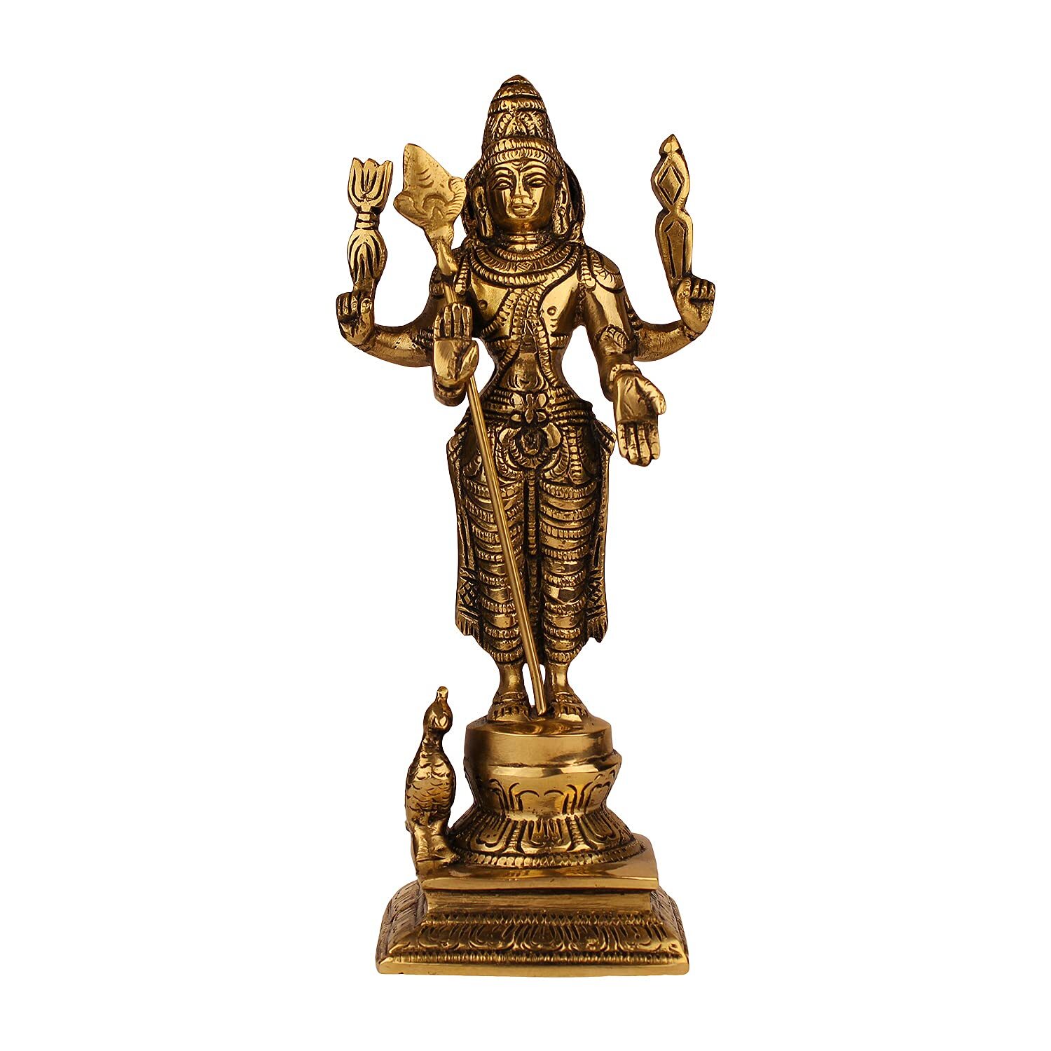 Brass Lord Murugan Kartikeya Idol Kumaraswamy Swaminatha Skanda Statue 8 Inch