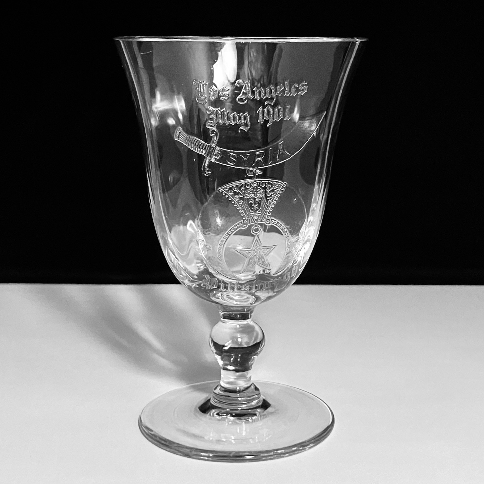 1907 SHRINERS L.A. CONVENTION / Pittsburgh Syria Order ETCHED GLASS / Rim Chips 1907 SHRINERS L.A. CONVENTION / Pittsburgh Syria Order ETCHED GLASS / Rim Chips
