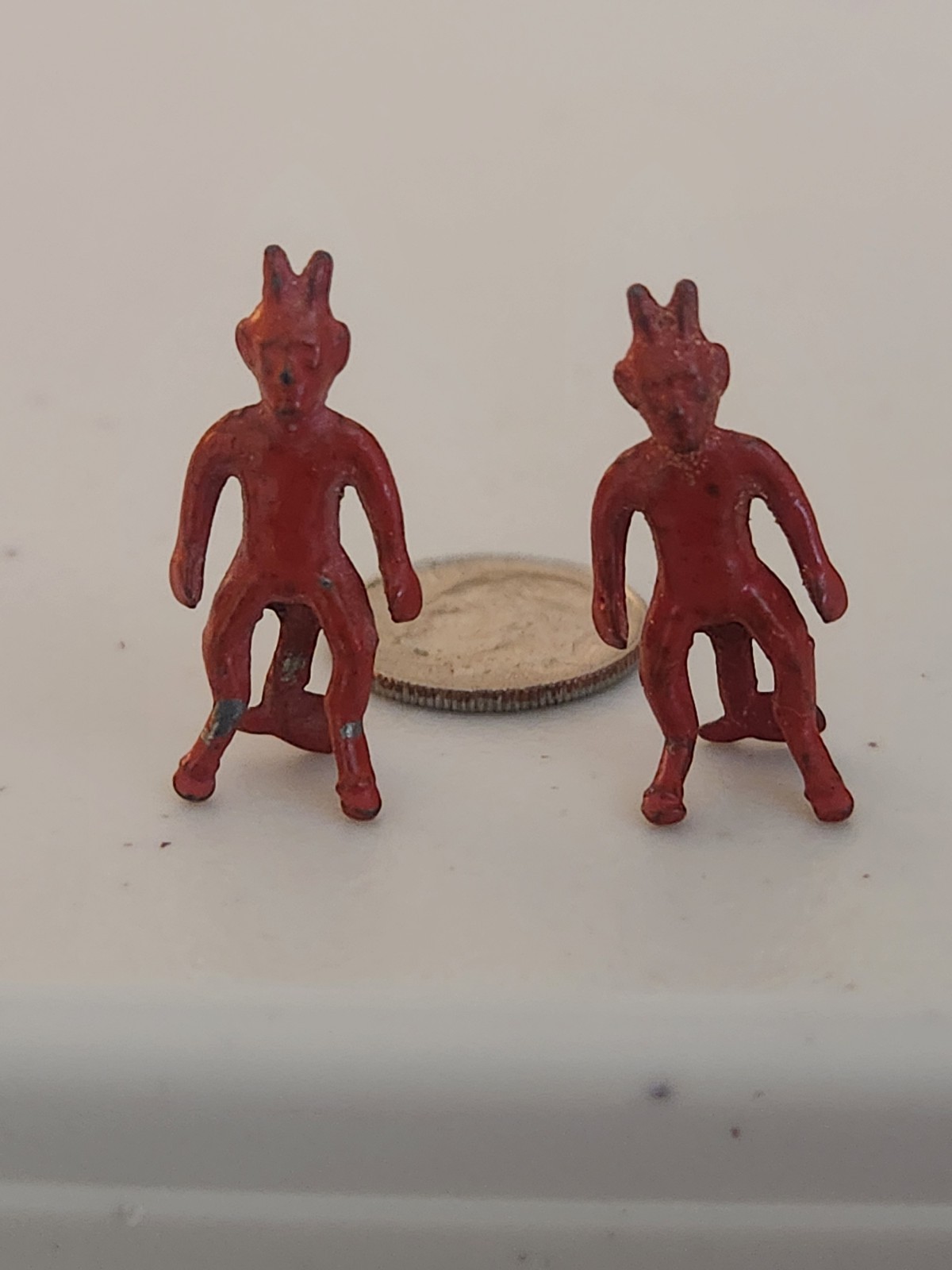 VTG RARE 1940s Stand Up Metal Devil Demon Halloween Cracker Jack Prize Set Of 2 VTG RARE 1940s Stand Up Metal Devil Demon Halloween Cracker Jack Prize Set Of 2
