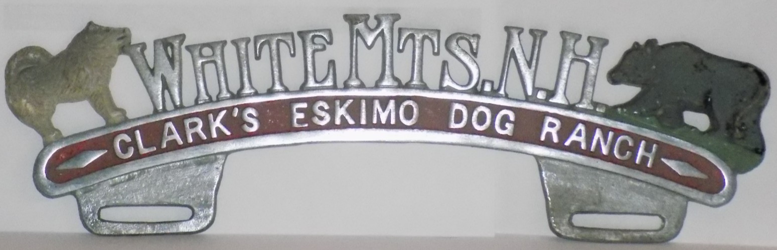Vintage Cast Aluminum License Plate Topper White Mts. NH Clark's Eskimo DogRanch Vintage Cast Aluminum License Plate Topper White Mts. NH Clark's Eskimo DogRanch