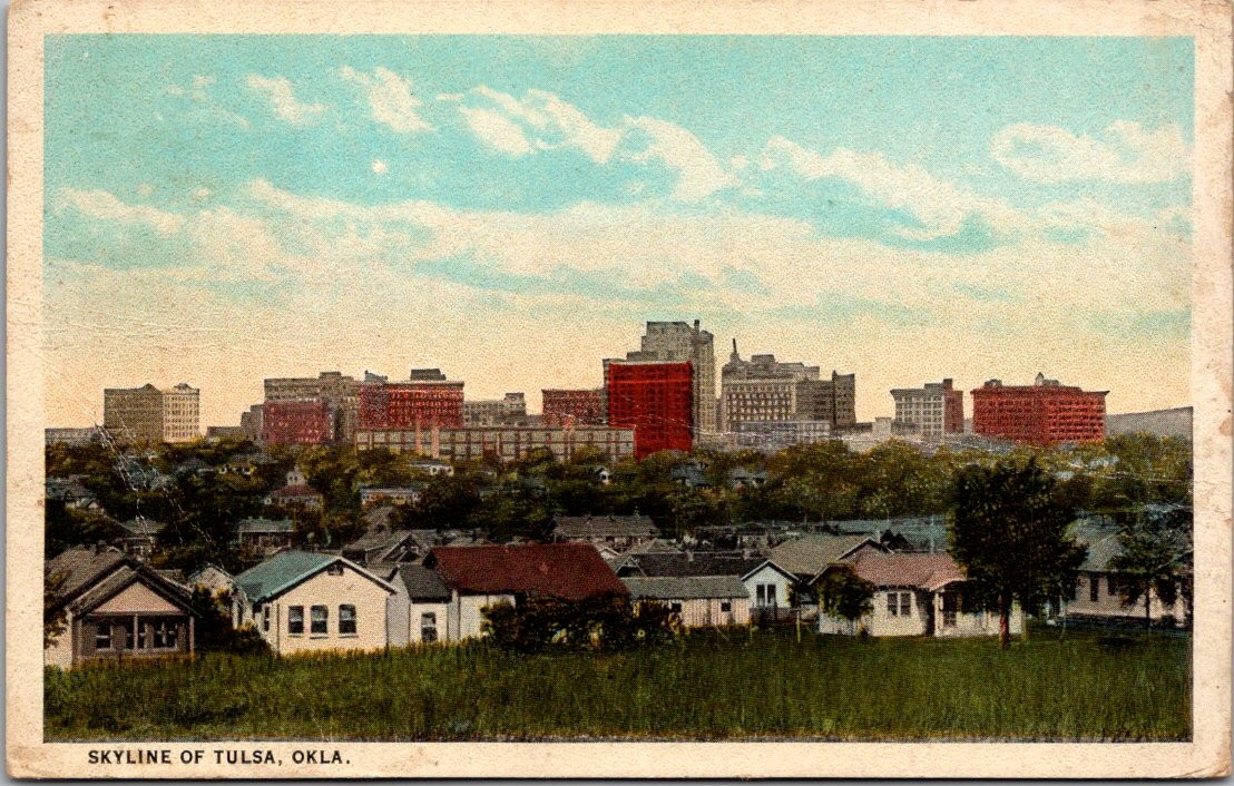Tulsa Oklahoma City Skyline Residential Neighborhood Postcard